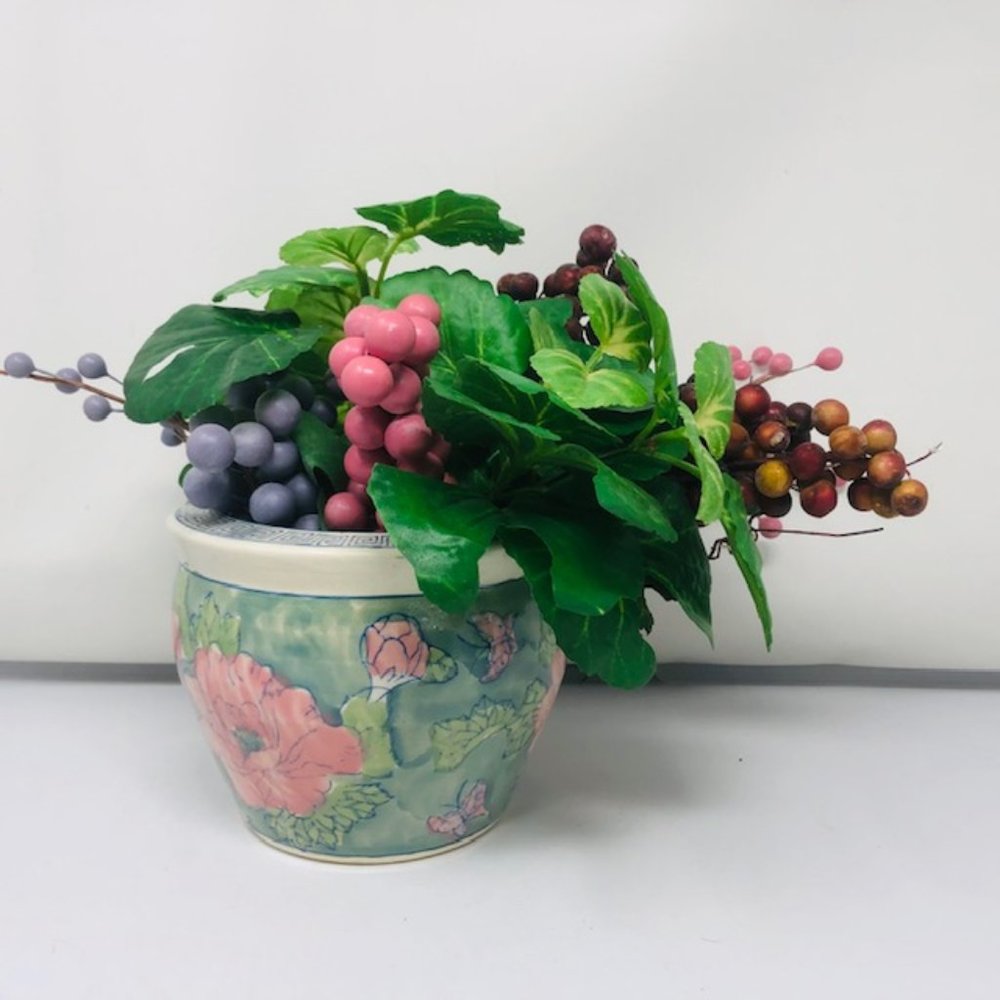 Oriental Flower Celedon/Pink Pot Plant Flower/Floral Arrangement Berries Twigs